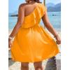 imageFloerns Womens One Shoulder Tiered Layered Sleeveless Ruffle Trim Tunic DressMustard Yellow