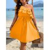 imageFloerns Womens One Shoulder Tiered Layered Sleeveless Ruffle Trim Tunic DressMustard Yellow