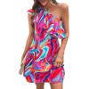imageFloerns Womens One Shoulder Tiered Layered Sleeveless Ruffle Trim Tunic DressPink Multi