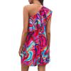 imageFloerns Womens One Shoulder Tiered Layered Sleeveless Ruffle Trim Tunic DressPink Multi
