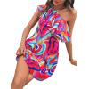 imageFloerns Womens One Shoulder Tiered Layered Sleeveless Ruffle Trim Tunic DressPink Multi
