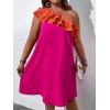 imageFloerns Womens One Shoulder Tiered Layered Sleeveless Ruffle Trim Tunic DressPink Orange