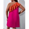 imageFloerns Womens One Shoulder Tiered Layered Sleeveless Ruffle Trim Tunic DressPink Orange