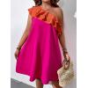 imageFloerns Womens One Shoulder Tiered Layered Sleeveless Ruffle Trim Tunic DressPink Orange