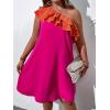 imageFloerns Womens One Shoulder Tiered Layered Sleeveless Ruffle Trim Tunic DressPink Orange