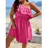 imageFloerns Womens One Shoulder Tiered Layered Sleeveless Ruffle Trim Tunic DressPink Solid