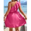 imageFloerns Womens One Shoulder Tiered Layered Sleeveless Ruffle Trim Tunic DressPink Solid