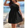 imageFloerns Womens One Shoulder Tiered Layered Sleeveless Ruffle Trim Tunic DressPlain Black
