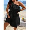 imageFloerns Womens One Shoulder Tiered Layered Sleeveless Ruffle Trim Tunic DressPlain Black