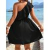imageFloerns Womens One Shoulder Tiered Layered Sleeveless Ruffle Trim Tunic DressPlain Black