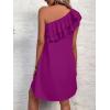 imageFloerns Womens One Shoulder Tiered Layered Sleeveless Ruffle Trim Tunic DressPurple