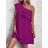 imageFloerns Womens One Shoulder Tiered Layered Sleeveless Ruffle Trim Tunic DressPurple