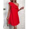 imageFloerns Womens One Shoulder Tiered Layered Sleeveless Ruffle Trim Tunic DressRed Solid