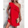 imageFloerns Womens One Shoulder Tiered Layered Sleeveless Ruffle Trim Tunic DressRed Solid