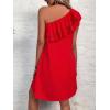 imageFloerns Womens One Shoulder Tiered Layered Sleeveless Ruffle Trim Tunic DressRed Solid