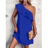 imageFloerns Womens One Shoulder Tiered Layered Sleeveless Ruffle Trim Tunic DressRoyal Blue