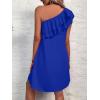 imageFloerns Womens One Shoulder Tiered Layered Sleeveless Ruffle Trim Tunic DressRoyal Blue