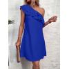 imageFloerns Womens One Shoulder Tiered Layered Sleeveless Ruffle Trim Tunic DressRoyal Blue