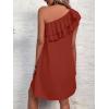 imageFloerns Womens One Shoulder Tiered Layered Sleeveless Ruffle Trim Tunic DressRust Brown