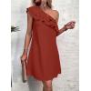 imageFloerns Womens One Shoulder Tiered Layered Sleeveless Ruffle Trim Tunic DressRust Brown