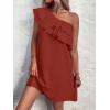 imageFloerns Womens One Shoulder Tiered Layered Sleeveless Ruffle Trim Tunic DressRust Brown