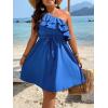 imageFloerns Womens One Shoulder Tiered Layered Sleeveless Ruffle Trim Tunic DressSolid Blue