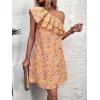 imageFloerns Womens One Shoulder Tiered Layered Sleeveless Ruffle Trim Tunic DressYellow Floral