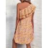 imageFloerns Womens One Shoulder Tiered Layered Sleeveless Ruffle Trim Tunic DressYellow Floral