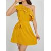 imageFloerns Womens One Shoulder Tiered Layered Sleeveless Ruffle Trim Tunic DressYellow Solid