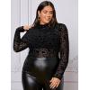 imageFloerns Womens Plus Size Leopard Print Mock Neck Mesh Long Sleeve Tee Shirt TopBlack