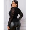 imageFloerns Womens Plus Size Leopard Print Mock Neck Mesh Long Sleeve Tee Shirt TopBlack