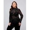 imageFloerns Womens Plus Size Leopard Print Mock Neck Mesh Long Sleeve Tee Shirt TopBlack Flower Multi
