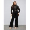 imageFloerns Womens Plus Size Leopard Print Mock Neck Mesh Long Sleeve Tee Shirt TopBlack Flower Multi