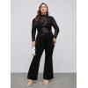 imageFloerns Womens Plus Size Leopard Print Mock Neck Mesh Long Sleeve Tee Shirt TopBlack Flower Multi