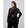 imageFloerns Womens Plus Size Leopard Print Mock Neck Mesh Long Sleeve Tee Shirt TopBlack Flower Multi