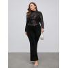 imageFloerns Womens Plus Size Leopard Print Mock Neck Mesh Long Sleeve Tee Shirt TopBlack Flower Multi
