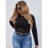 imageFloerns Womens Plus Size Leopard Print Mock Neck Mesh Long Sleeve Tee Shirt TopBlack Geo