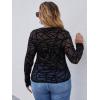imageFloerns Womens Plus Size Leopard Print Mock Neck Mesh Long Sleeve Tee Shirt TopBlack Geo