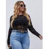 imageFloerns Womens Plus Size Leopard Print Mock Neck Mesh Long Sleeve Tee Shirt TopBlack Geo