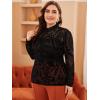 imageFloerns Womens Plus Size Leopard Print Mock Neck Mesh Long Sleeve Tee Shirt TopBlack Paisley