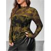 imageFloerns Womens Plus Size Leopard Print Mock Neck Mesh Long Sleeve Tee Shirt TopBlack and Yellow