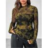 imageFloerns Womens Plus Size Leopard Print Mock Neck Mesh Long Sleeve Tee Shirt TopBlack and Yellow