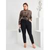 imageFloerns Womens Plus Size Leopard Print Mock Neck Mesh Long Sleeve Tee Shirt TopBrown Paisley