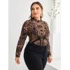 imageFloerns Womens Plus Size Leopard Print Mock Neck Mesh Long Sleeve Tee Shirt TopBrown Paisley