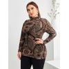imageFloerns Womens Plus Size Leopard Print Mock Neck Mesh Long Sleeve Tee Shirt TopBrown Paisley