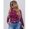 imageFloerns Womens Plus Size Leopard Print Mock Neck Mesh Long Sleeve Tee Shirt TopDeep Pink
