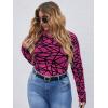 imageFloerns Womens Plus Size Leopard Print Mock Neck Mesh Long Sleeve Tee Shirt TopDeep Pink