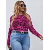 imageFloerns Womens Plus Size Leopard Print Mock Neck Mesh Long Sleeve Tee Shirt TopDeep Pink