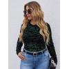 imageFloerns Womens Plus Size Leopard Print Mock Neck Mesh Long Sleeve Tee Shirt TopForest Green