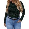 imageFloerns Womens Plus Size Leopard Print Mock Neck Mesh Long Sleeve Tee Shirt TopForest Green